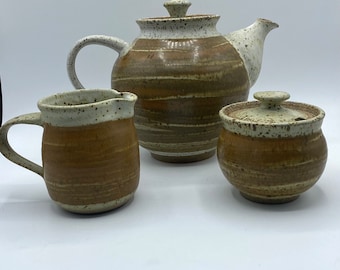 Vintage Speckled Stoneware Pottery Tea Set: Bill Reddick Canadian Studio