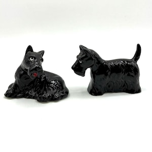 Figuras de perro terrier escocés negro vintage, figuras de porcelana de hueso de perro escocés
