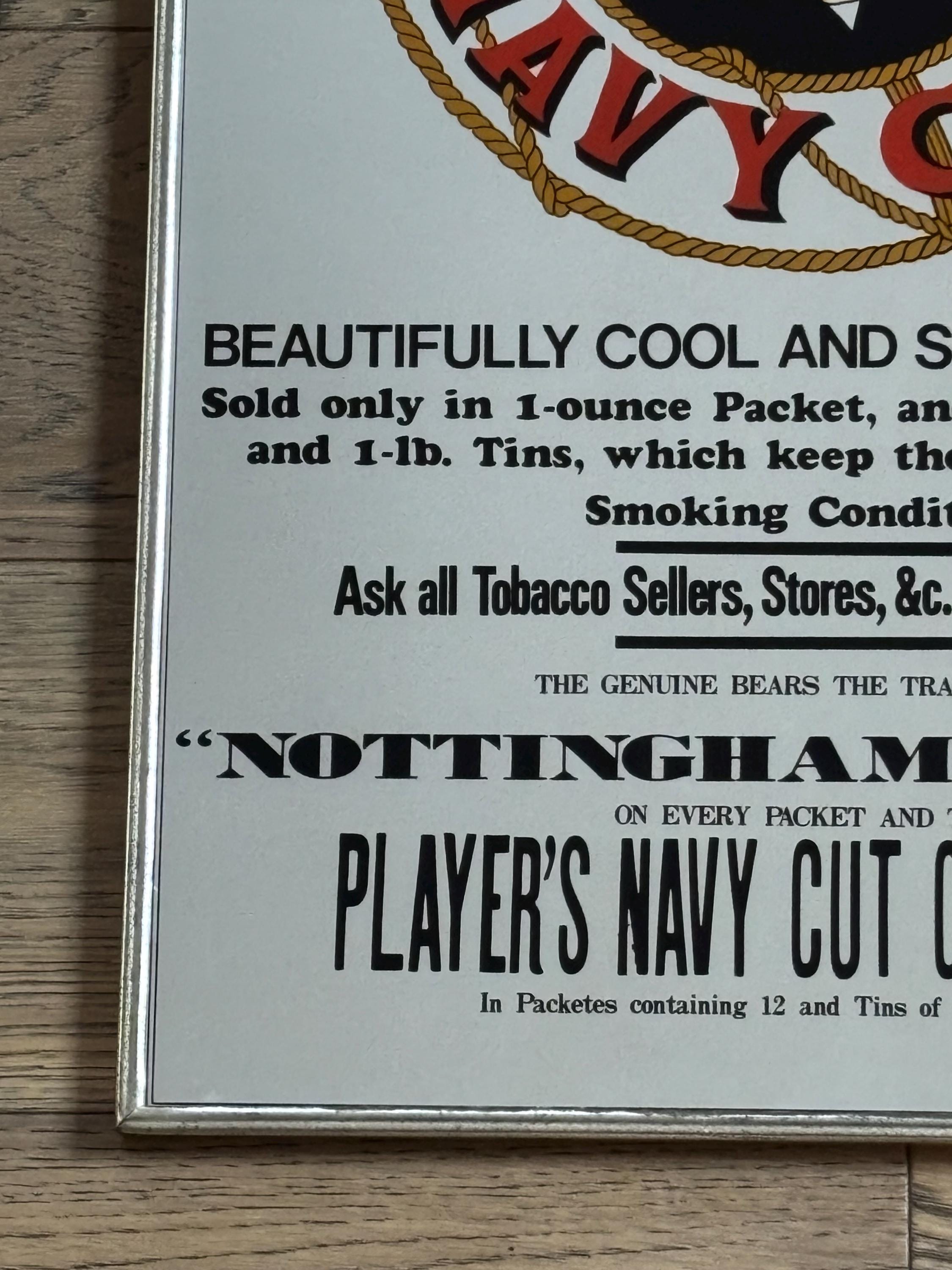 Vintage Player's Navy Cut Cigarettes Tobacco Framed Advertising Mirror Sign 