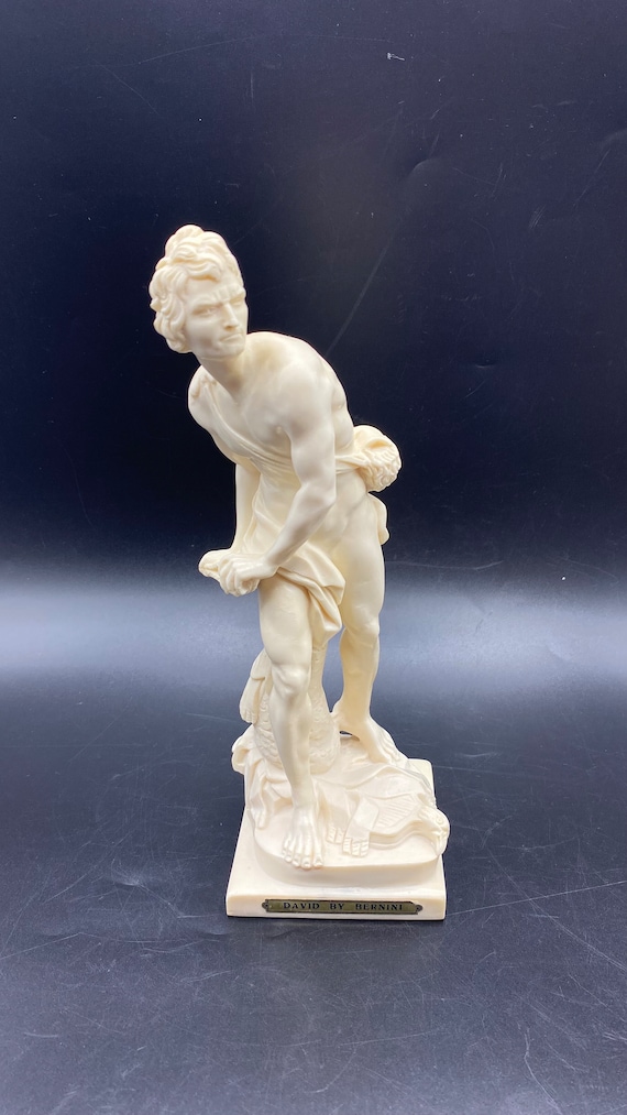 Vintage Italian Alabaster Sculpture: David Preparing for Battle