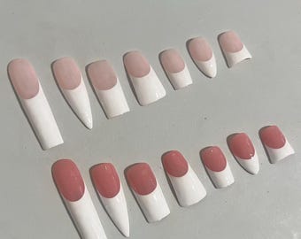 Perfect French Tip Manicure | custom French tip presson nails | custom shape length and base color | custom nails | white French tip nails