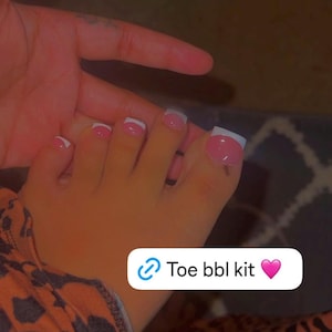 TOE BBL KIT | Custom presson toe nails| Sculpted Acrylic French Tip Toe Press Ons | White Pedicure, 20 Piece Set image 8