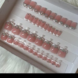 Diamond Heart French Tip Press On Nail Set | Sculpted Square Short