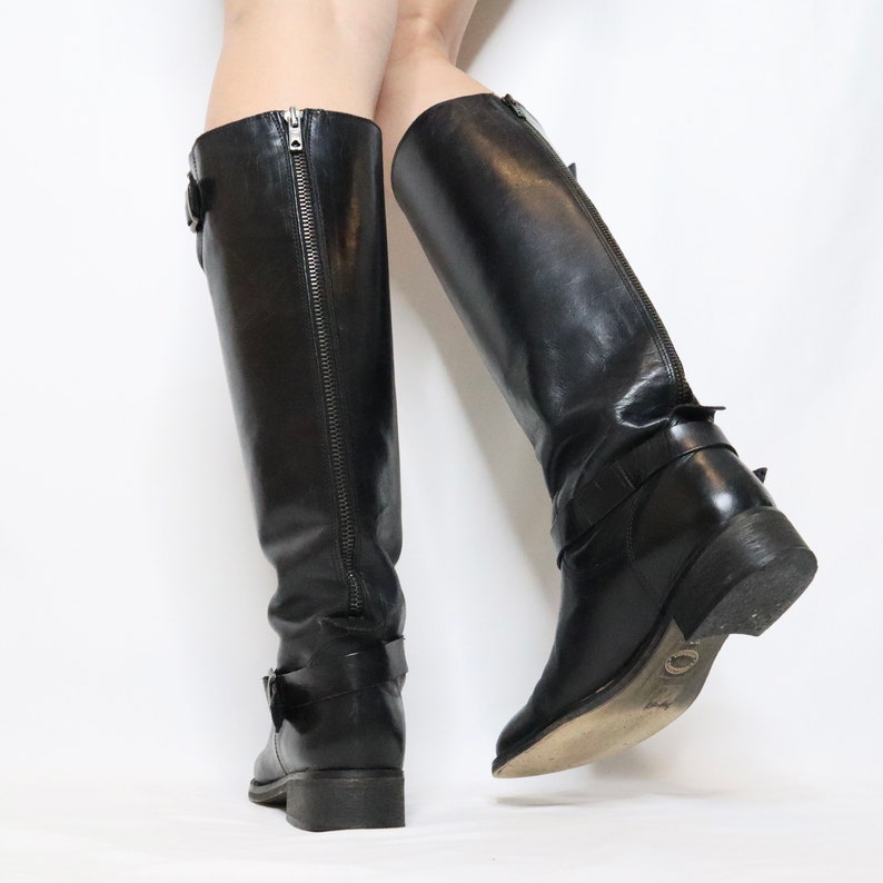 90s Black Leather Riding Boots 6.5 US image 6