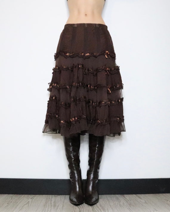 Brown Tiered Maxi Skirt (Small) - image 2