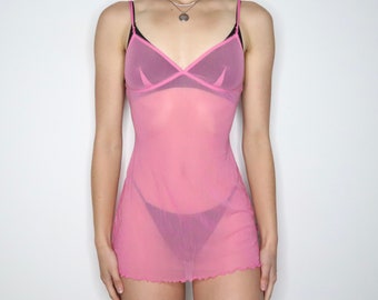 Y2K Pink Mesh Lingerie Mini Dress (S)