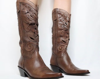 90s Brown Leather Cowboy Boots (7 US)