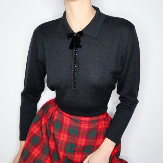 90s Italian Black Wool Bow Sweater (M/L) - image 5