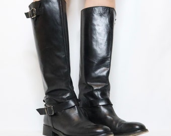 90s Black Leather Riding Boots (6.5 US)
