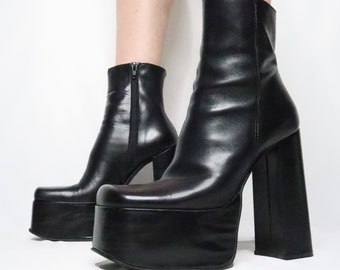 black platform booties chunky heel