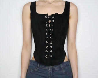 Black Suede Lace Up Corset (Small)