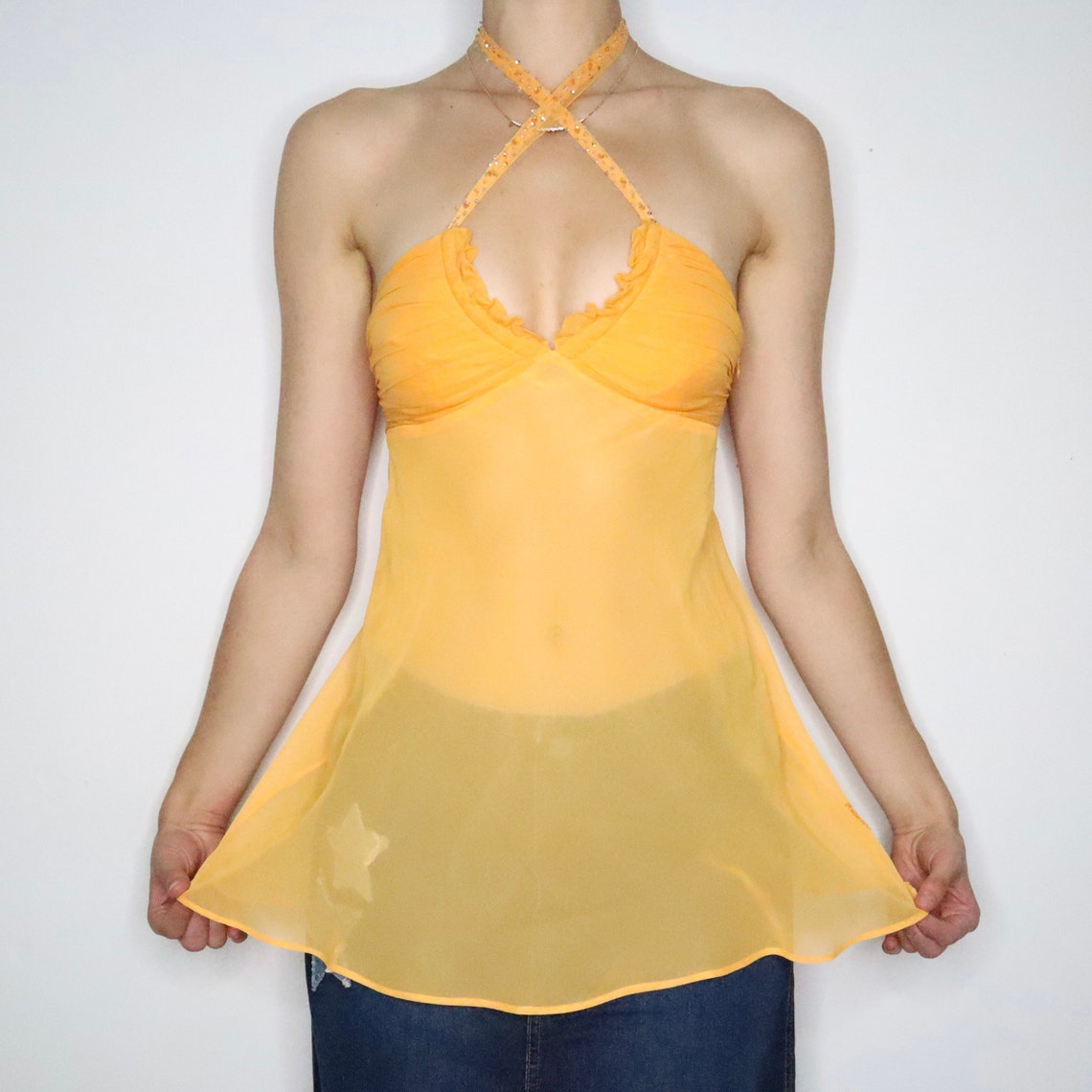 Blue Mesh Babydoll Halter Top (XS-S) 
