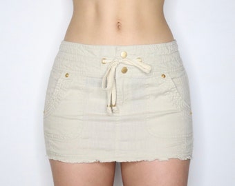 Y2K GUESS Beige Linen Cargo Mini Skirt (S)