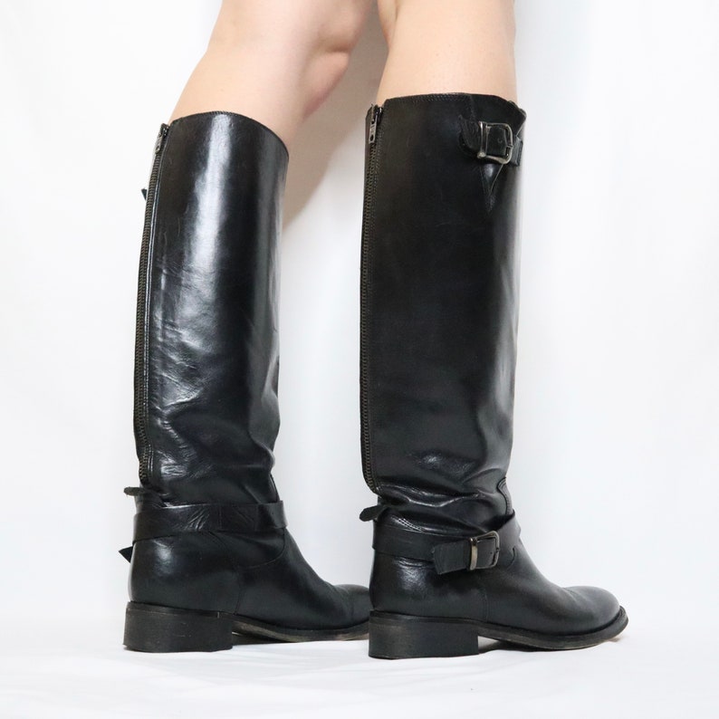 90s Black Leather Riding Boots 6.5 US image 5