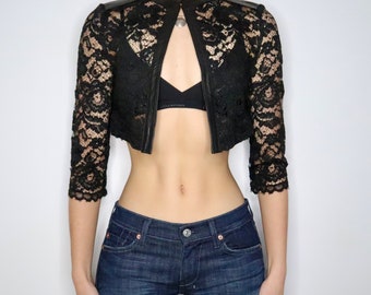 90s Italian Leather and Lace Top (S)