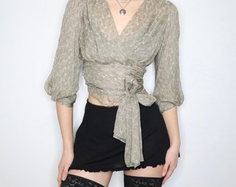 Y2K Silk Chiffon Wrap Blouse (XS/S)