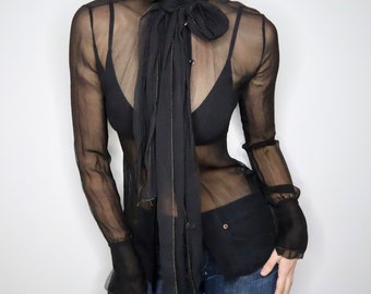 Beautiful 90s RALPH LAUREN Black Silk Blouse (XS)