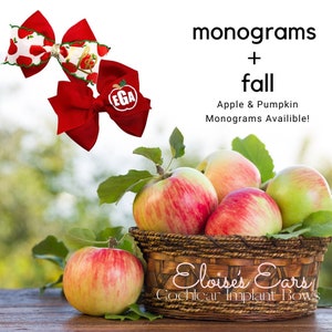 Fall Pumpkin and Apple Monogrammed Cochlear Implant Retainment Bows