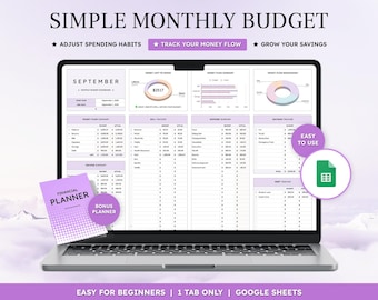 Monthly Budget Spreadsheet, Budget Spreadsheet, Budgeting Spreadsheet, Simple Budget Planner, Budget Planner, Monthly Budget, Google Sheets