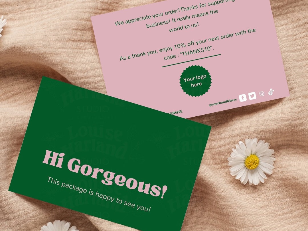 PRINTABLE Pink Retro Thank You Customer Card Template Editable Etsy