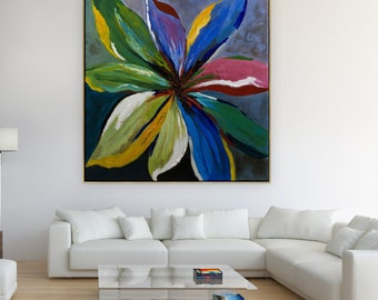 Lantana Flower Painting Colorful Wall Art - Original Painting Neutral Wall Art - Oil Painting Canvas Wall Art Housewarming Gift