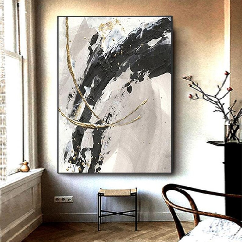 BLACK GREY CANVAS Wall Decor Canvas Abstract Oil Art Etsy