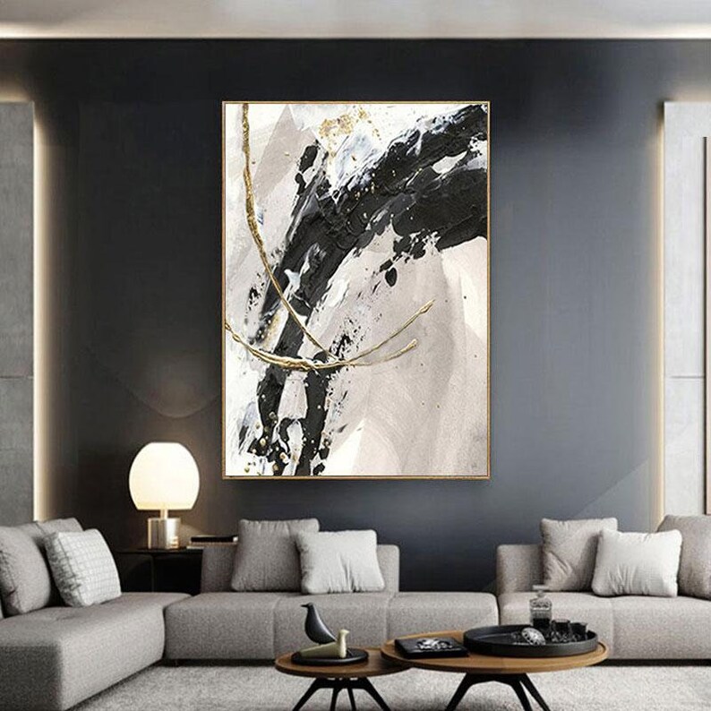 BLACK GREY CANVAS Wall Decor Canvas Abstract Oil Art Etsy