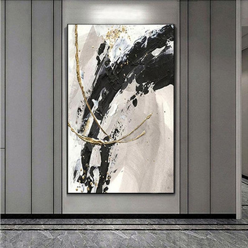 BLACK GREY CANVAS Wall Decor Canvas Abstract Oil Art Etsy