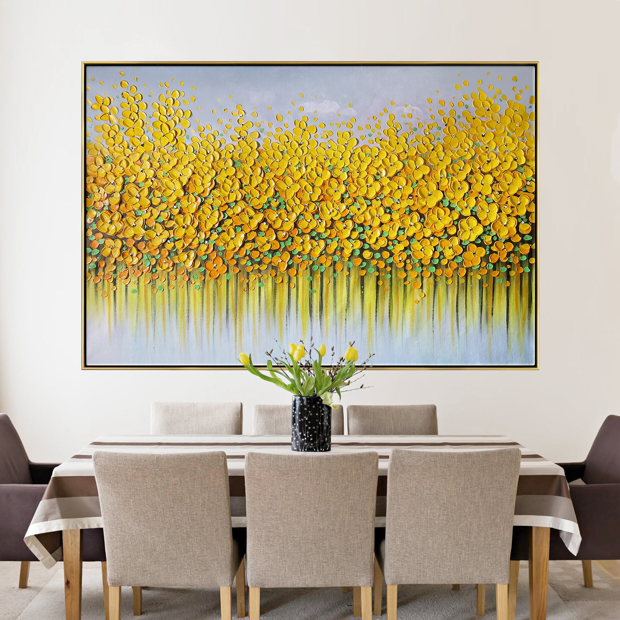 Golden Lilies Flower Wall Art Original Painting Canvas Wall Art Flower Painting Modern Home