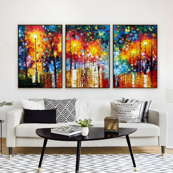 New Home Gift Set of 3 Wall Art Oil Painting Colorful Plants Art Work  Canvas Painting Unique Home Decor Tree Wall Art Set 