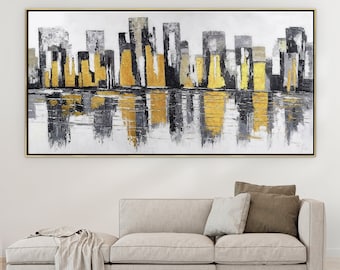 City Wall Art Landscape Painting Canvas Wall Art - Original Painting Large Architecture Cityscape - Dorm Room Wall Decor Oil Painting