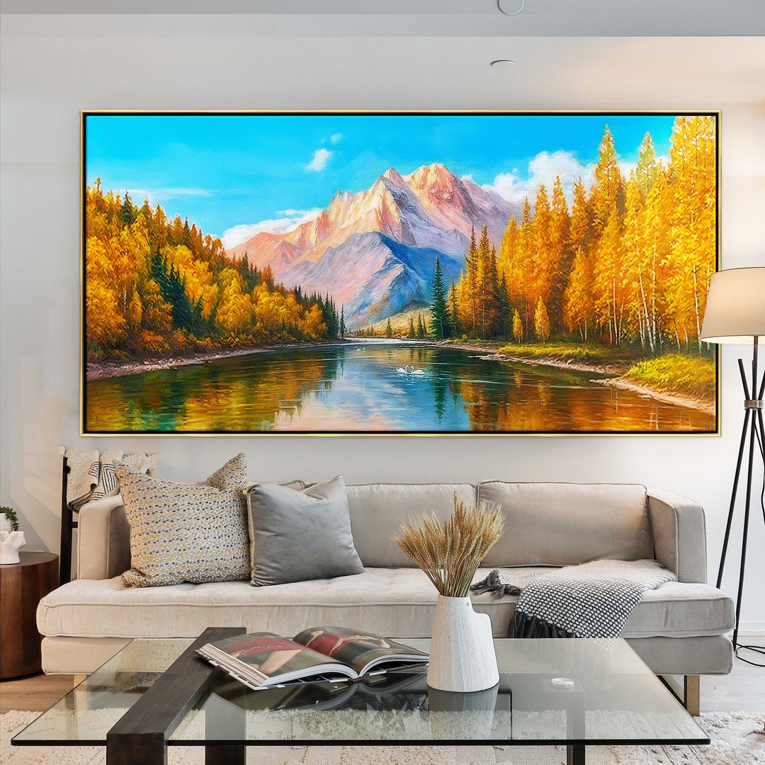 Mountain Wall Art With Forest Wall Art River Wall Art Beautiful Landscape Painting Realistic