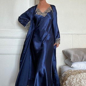 Satin Long Nightgown with Robe Set