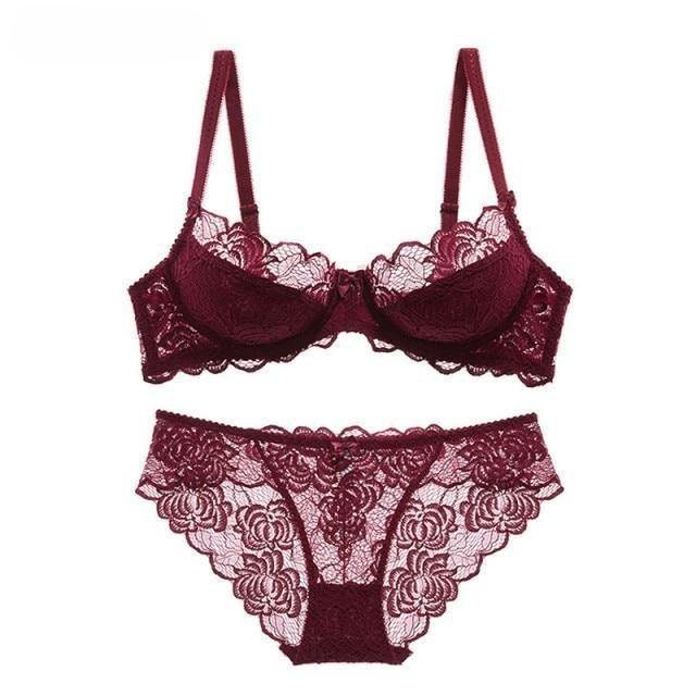 EMBROIDERED BRA SET in Burgundy, VENUS