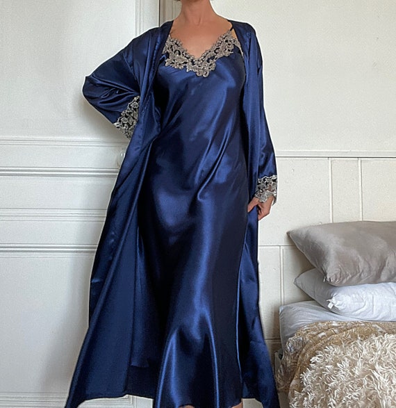 Satin Long Nightgown With Robe Set 