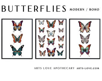 Instant Download Butterfly Art Prints Modern Bohemian Boho Butterflies Prints Retro VIntage Elegant Wall Art Decor