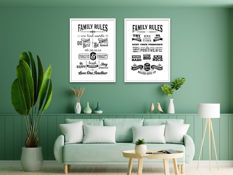Family Rules Wall Art Print Instant Download Elegant Word Printable