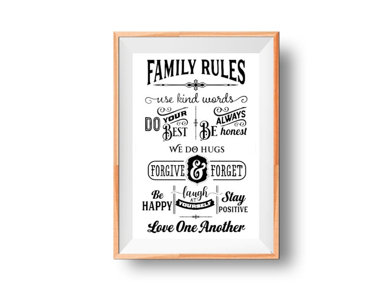 Family Rules Wall Art Print Instant Download Elegant Word Printable