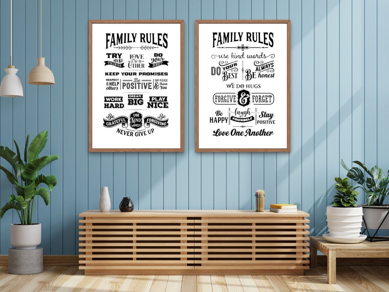 Family Rules Wall Art Print Instant Download Elegant Word Printable