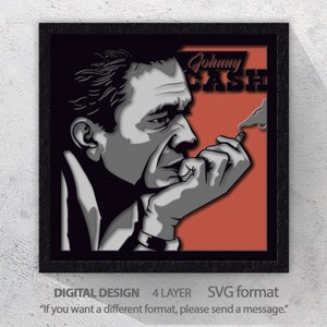 3d johnny cash, country, rock, music, 3D Paper Cut Shadow Box Template, SVG Digital Download Files, Shadow Box SVG Digital Download Files,