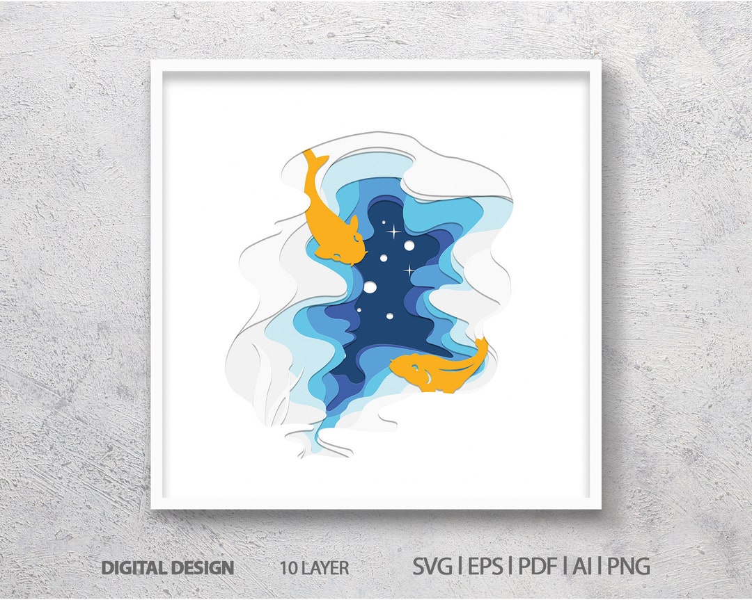 3D Fish Shadow Box Template: Paper Cut Lightbox (digital Download) - Etsy