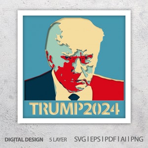 Donald Trump,Maga, 2024, plantilla de caja de sombras de corte de papel 3D, archivos de descarga digital SVG, archivos de descarga digital SVG en capas, caja de luz