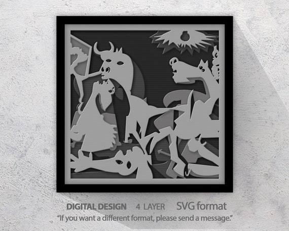 3D Pablo Picasso, Guernica, 3D Paper Cut Shadow Box Template