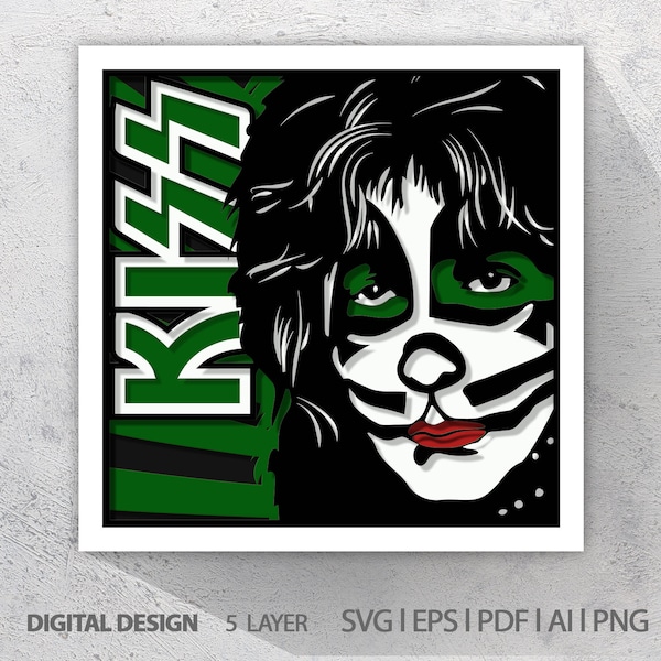 3d peter criss, Kiss, metal, 3D Paper Cut Shadow Box Template, SVG Digital Download Files, Shadow Box SVG Digital Download Files, Lightbox