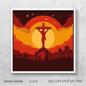3D jesus, cross, 3D Paper Cut Shadow Box Template, SVG Digital Download Files, Shadow Box SVG Digital Download Files, Lightbox