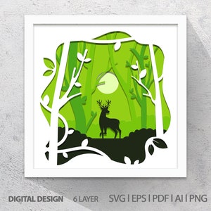 Deer, Nature 3D Paper Cut Shadow Box Template, SVG Digital Download Files, Shadow Box SVG Digital Download Files, Cricut, Lightbox