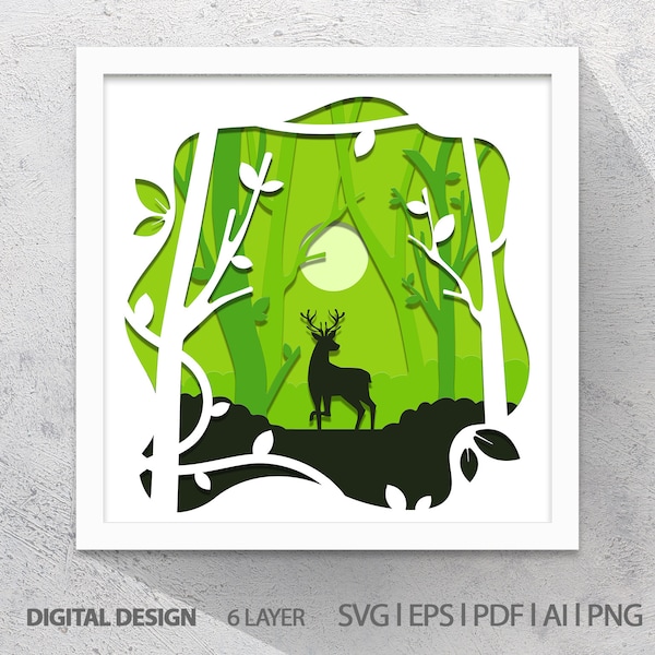 Deer, Nature 3D Paper Cut Shadow Box Template, SVG Digital Download Files, Shadow Box SVG Digital Download Files, Cricut, Lightbox Deer, Nature 3D Paper Cut Shadow Box Template, SVG Digital Download Files, Shadow Box SVG Digital Download Files, Cricut, Lightbox