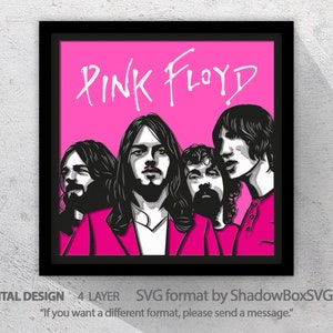 Artista famoso, gruppo rock, modello di scatola delle ombre in carta tagliata 3D, file di download digitale SVG, file di download digitale SVG della scatola delle ombre, Lightbox