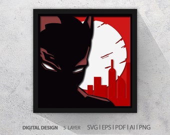 Bat Knight Shadow Box SVG vector project paper cut template