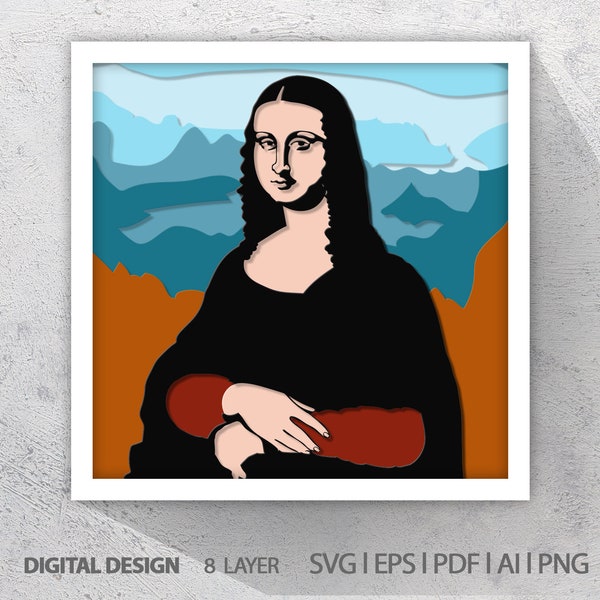 Modello di Shadow Box 3D della Monalisa: Arte di Leonardo Da Vinci (download digitale SVG)